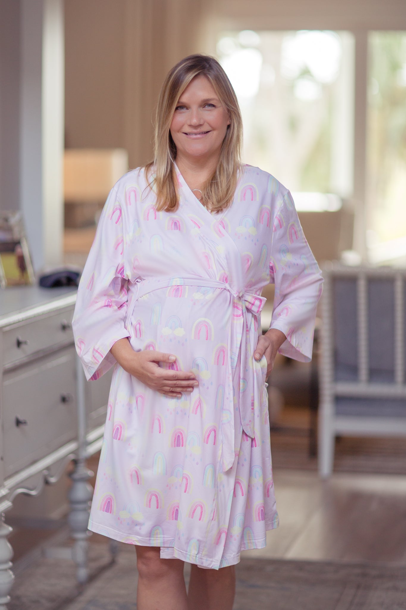 Pink RAINBOW Baby Maternity Robe and Matching Gown Set with Baby Swadd –  Millie Mae Clothing