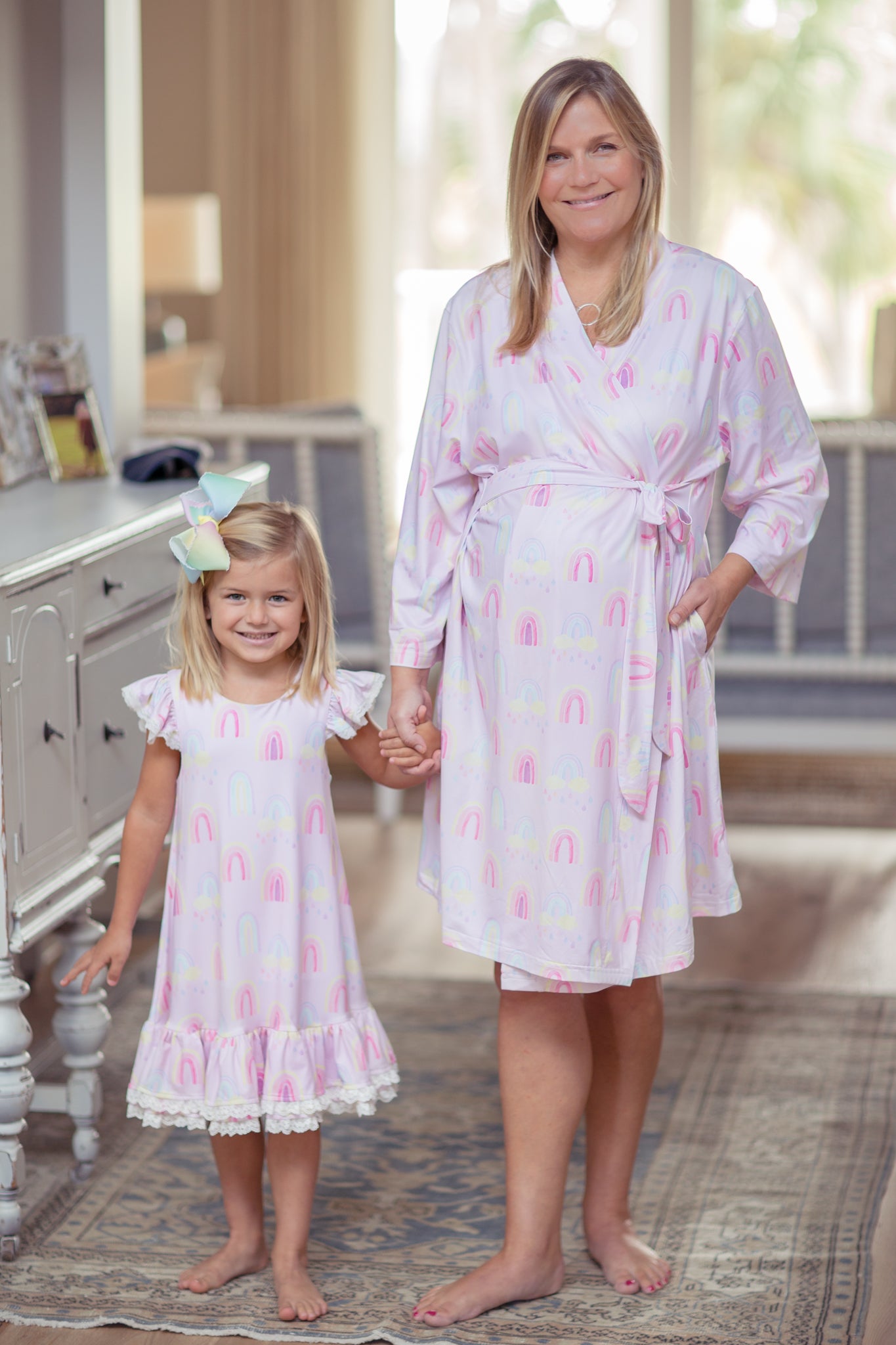 Aqua RAINBOW Baby Maternity Robe and Matching Gown Set with Baby