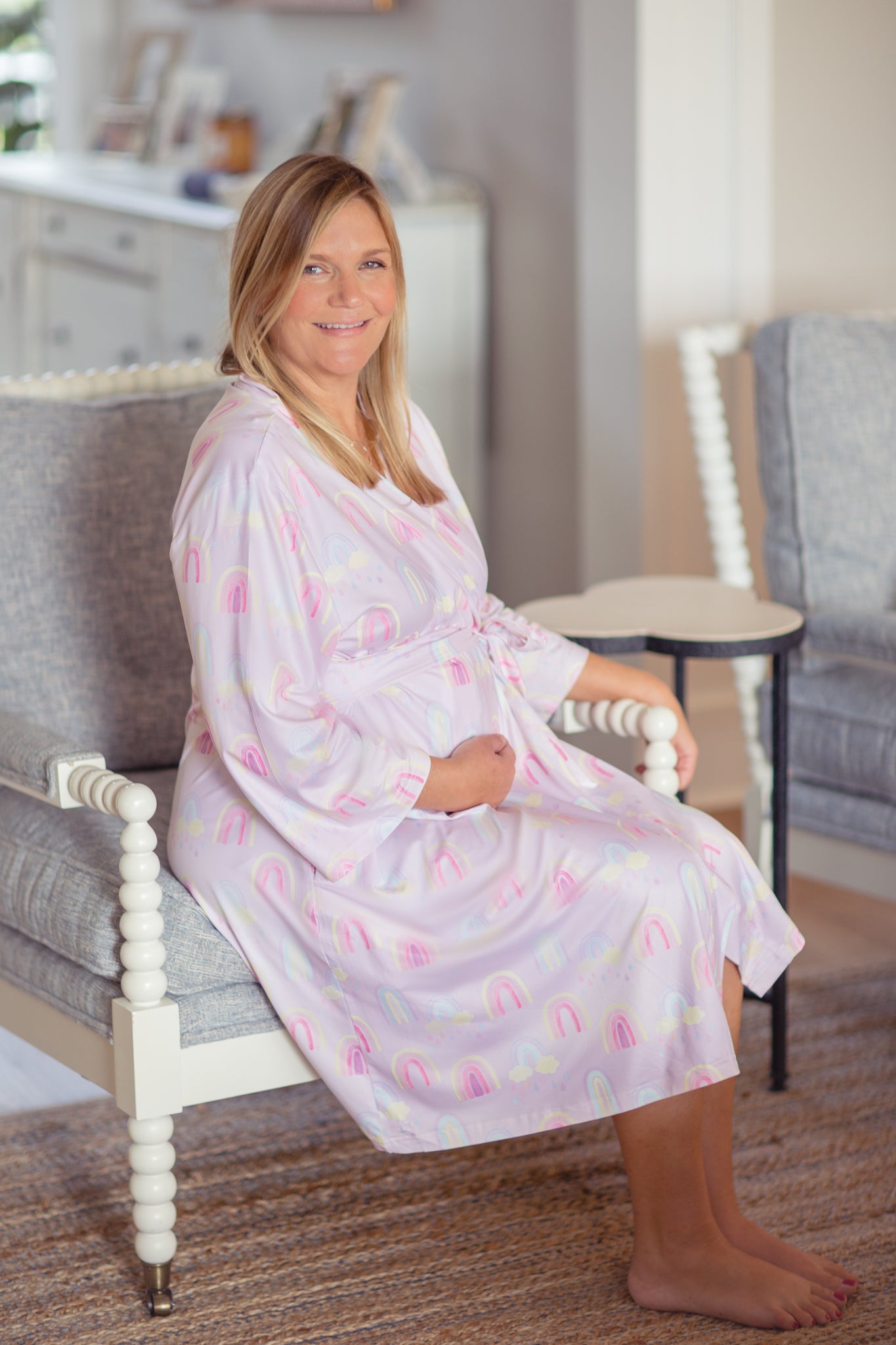 Blue RAINBOW Baby Maternity Robe and Matching Gown Set with Baby