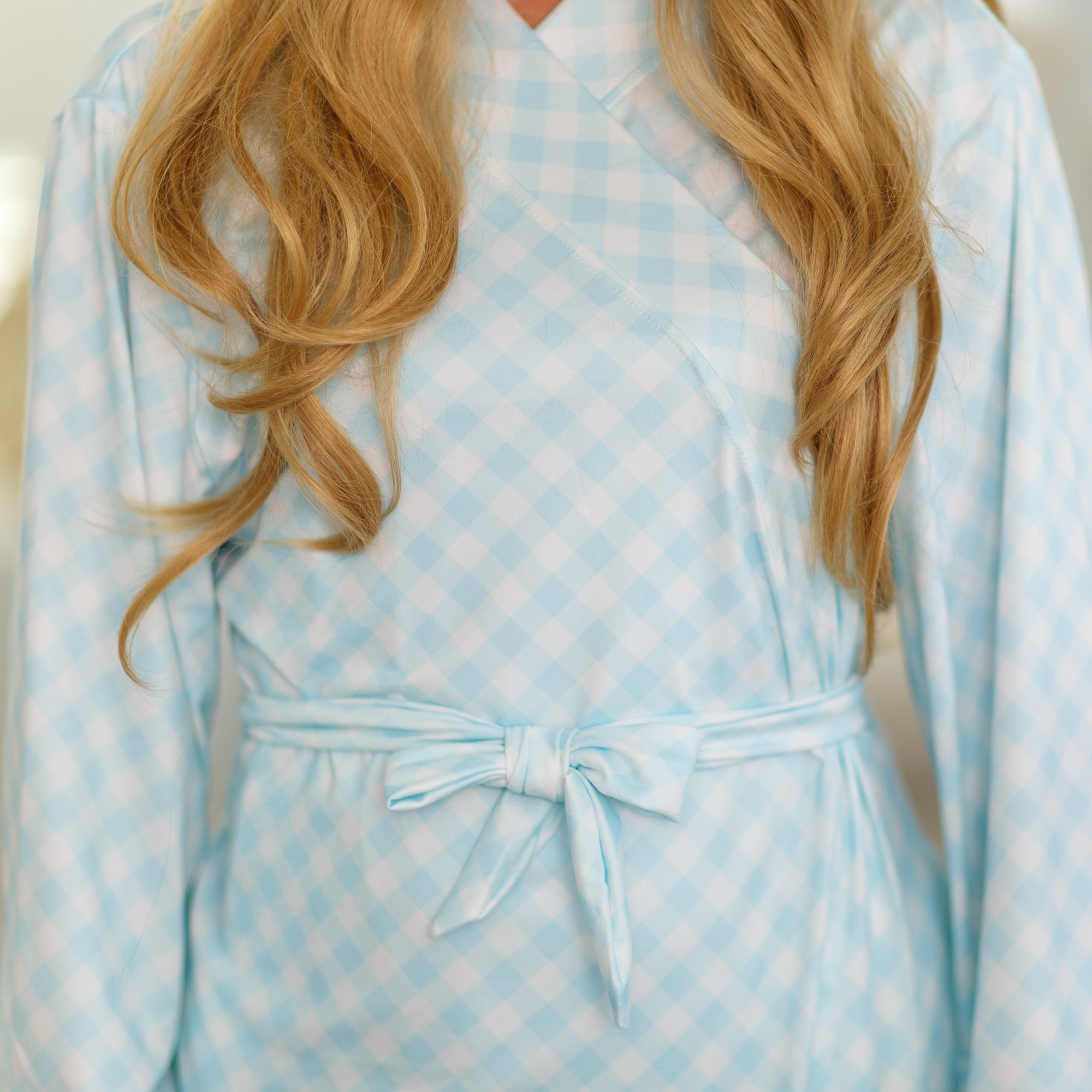 Blue GINGHAM Baby Maternity Robe and Matching Gown Set with Baby